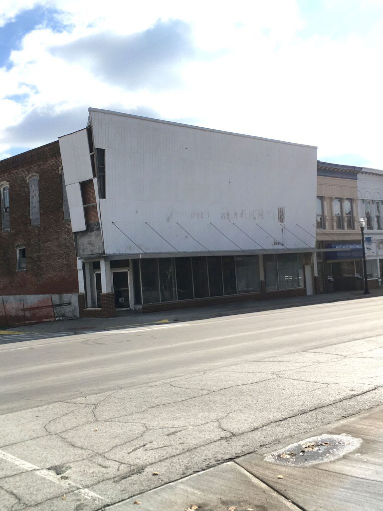 The front of the building